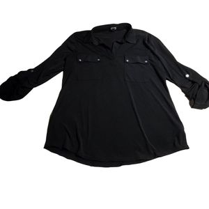 🤩Jones New York Women's Black 3/4 Roll Up Sleeves Size Large